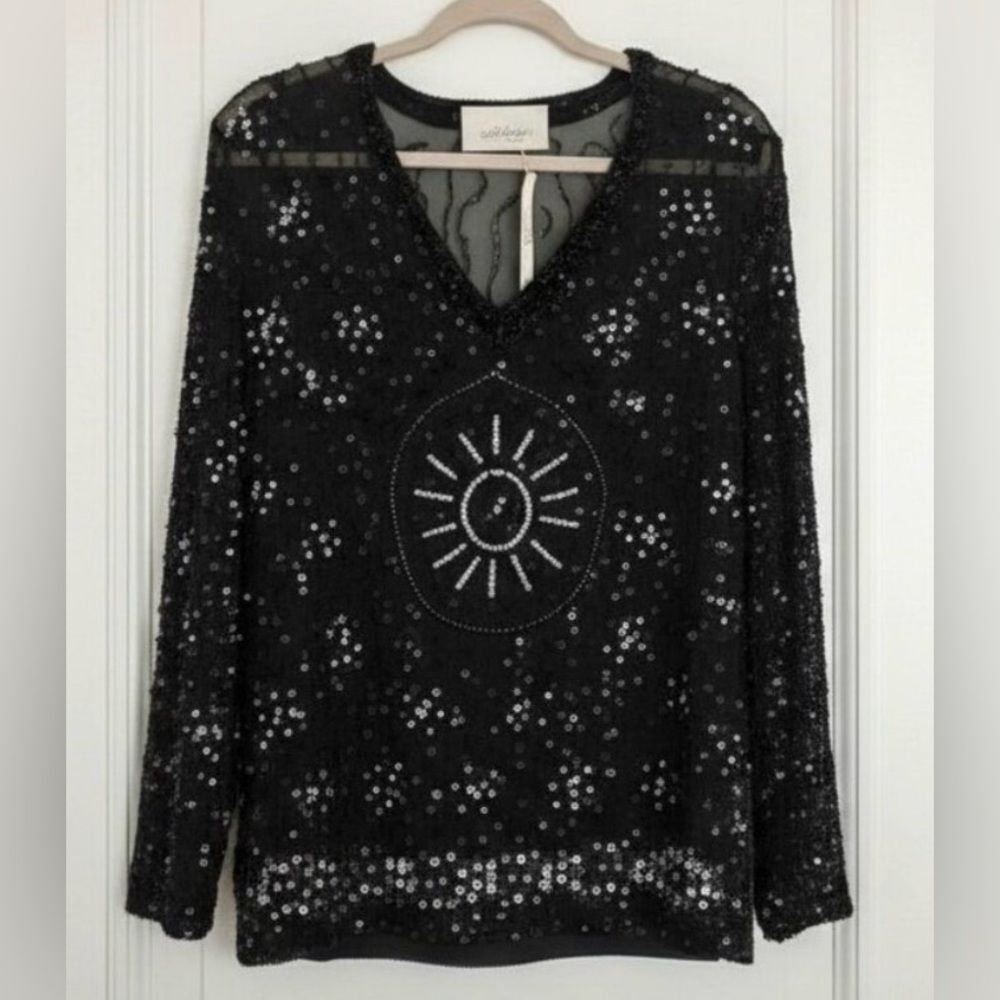 NWT LaBellum Hillary Scott Sheer Sequin Blouse - Size M